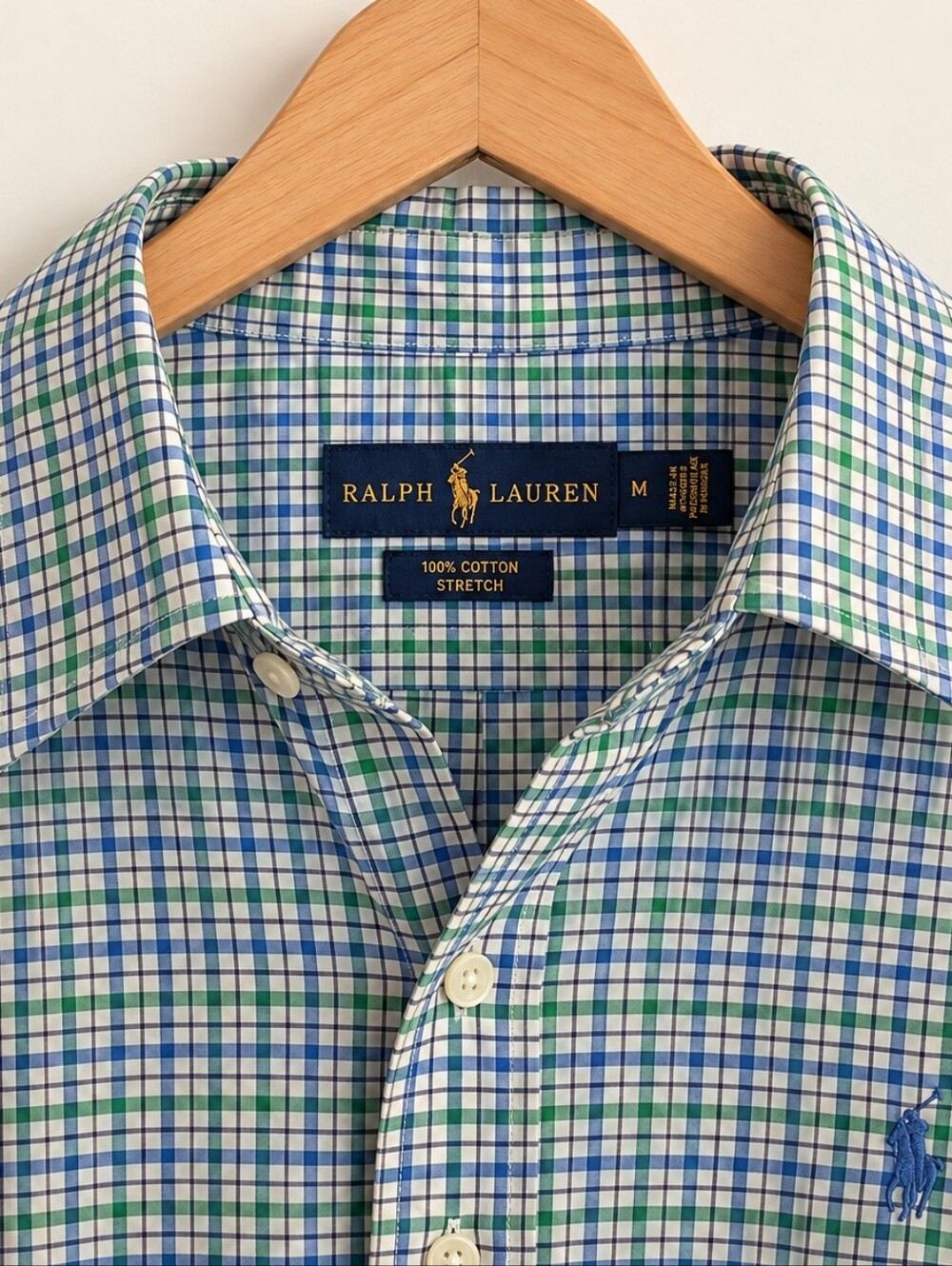 Ralph Lauren Blue & Green Plaid Cotton Stretch Button-Down Shirt Size M
